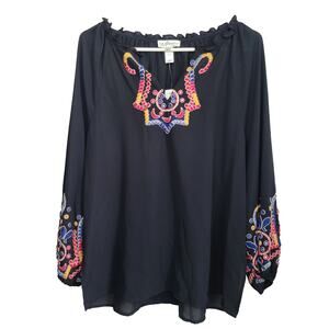 Nieman Marcus Embroidered Black Women Large Blouse 100% Polyester Style N1055SPC